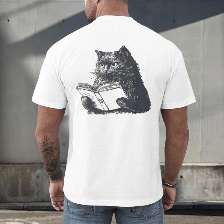 Reading Cat Cat Book Lover Men's Back Print T-Shirt