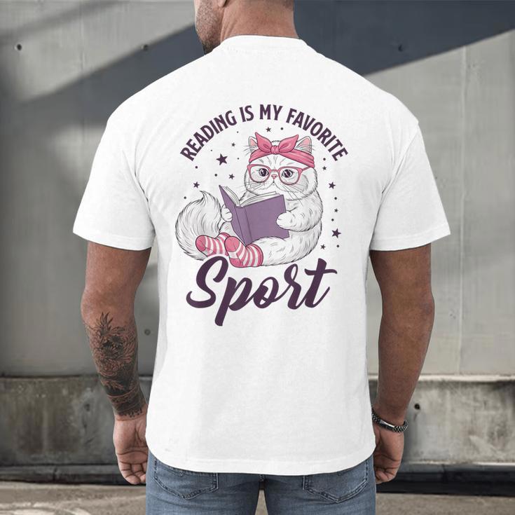 Reading Is My Favorite Sport Saying Cat And Book Lover Men's Back Print T-Shirt