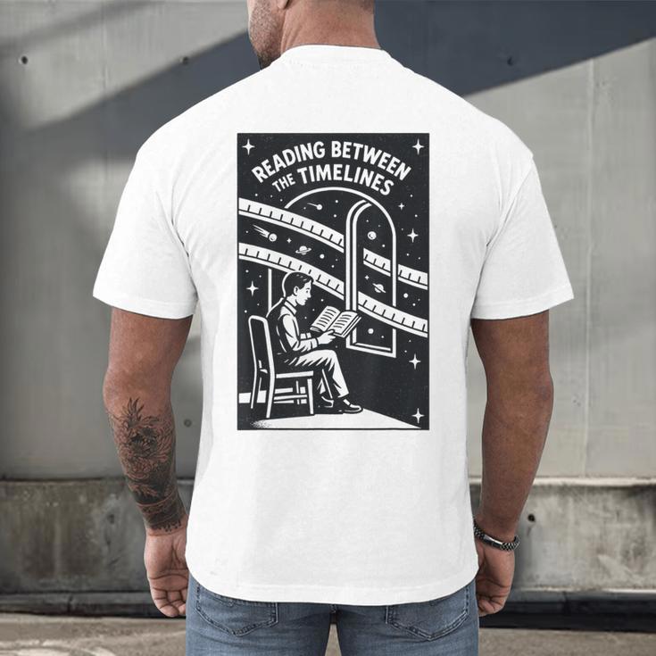 Reading Between The Timelines Time Travel Books Men's Back Print T-Shirt