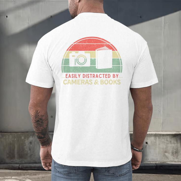 Retro Easily Distracted By Cameras & Books Photography Men's Back Print T-Shirt