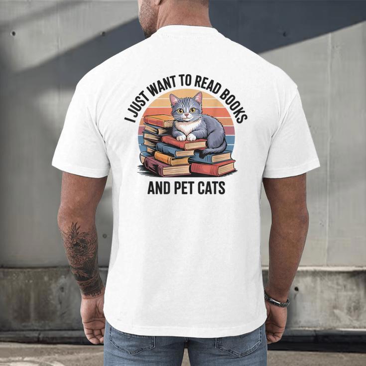 Retro I Just Want To Read Books And Pet Cats Cat Men's Back Print T-Shirt Retro I Just Want To Read Books And Pet Cats Cat Men's Back Print T-Shirt