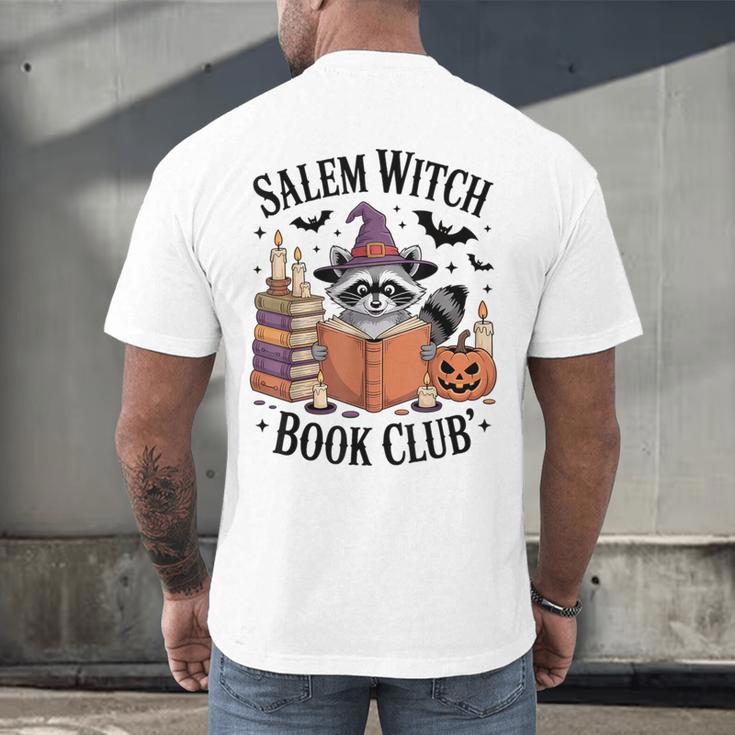 Salem WItch Book Club Halloween Raccoon Witch Reading Book Men's Back Print T-Shirt Salem WItch Book Club Halloween Raccoon Witch Reading Book Men's Back Print T-Shirt