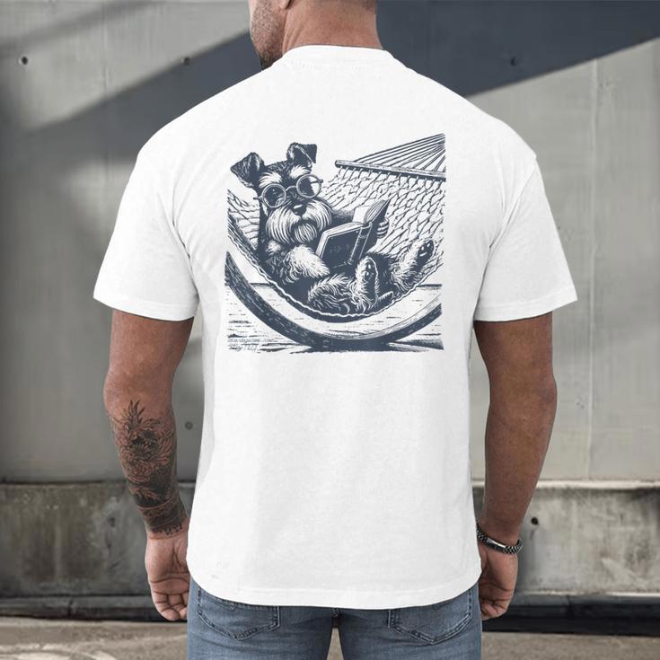 Schnauzer Hammock Reading Book Schnauzer Glasses Men's Back Print T-Shirt