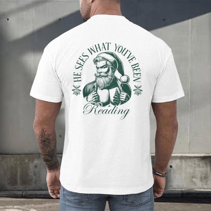 He Sees What You'Ve Been Reading Bookish Christmas Men's Back Print T-Shirt