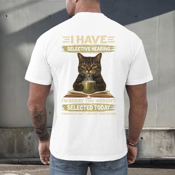 i Have Selective Hearing Cat Coffee Books Retro Men's Back Print T-Shirt