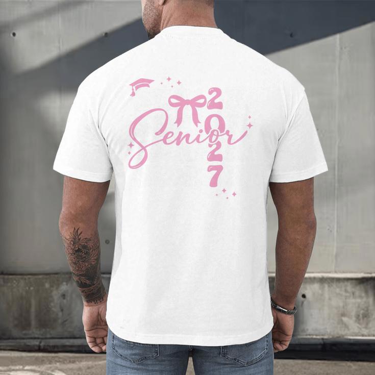 Senior 2027 Class Of 2027 Coquette Pink Bow Graduation 2027 Premium Tri-Blend Men's Back Print T-Shirt