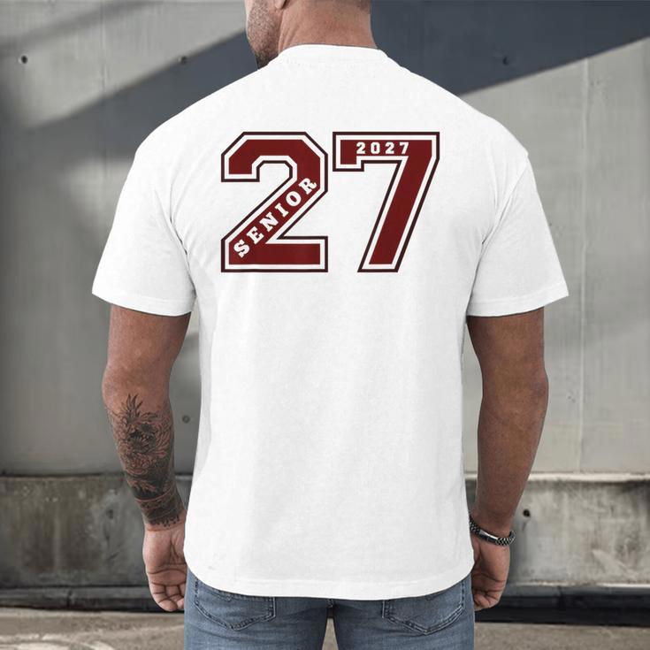 Senior 2027 Maroon Senior Class Of 27 Jersey Graduation Men's Back Print T-Shirt