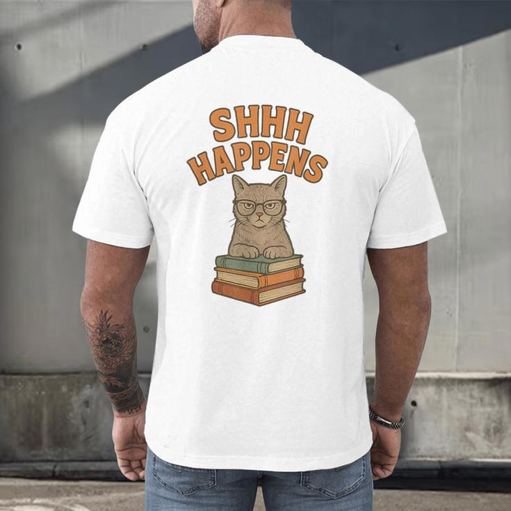 SHHH Happens Librarian Cat Books Library Men's Back Print T-Shirt SHHH Happens Librarian Cat Books Library Men's Back Print T-Shirt
