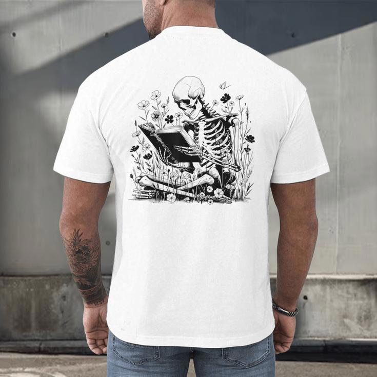 Skeleton Skull Halloween Book Reading Books Lover Teacher Men's Back Print T-Shirt