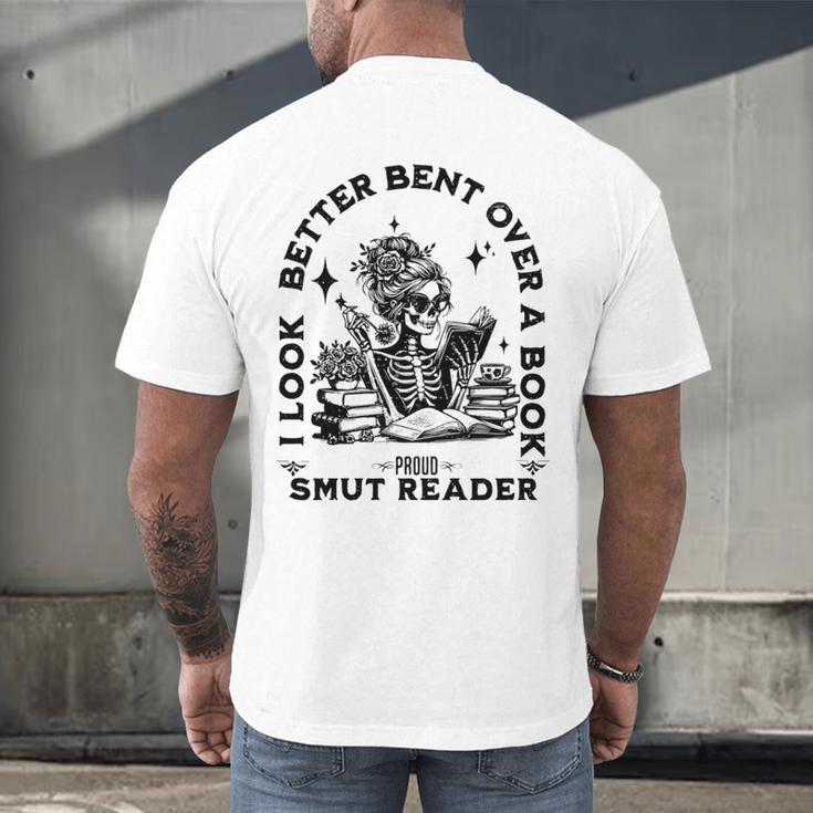 Smut Reader Skeleton Book Lover Dark Humor Art Premium Tri-Blend Men's Back Print T-Shirt