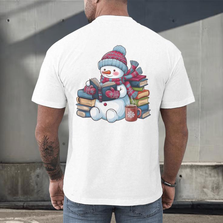 Snowman Reading Book Lovers Christmas Bookworm Librarian Men's Back Print T-Shirt Snowman Reading Book Lovers Christmas Bookworm Librarian Men's Back Print T-Shirt