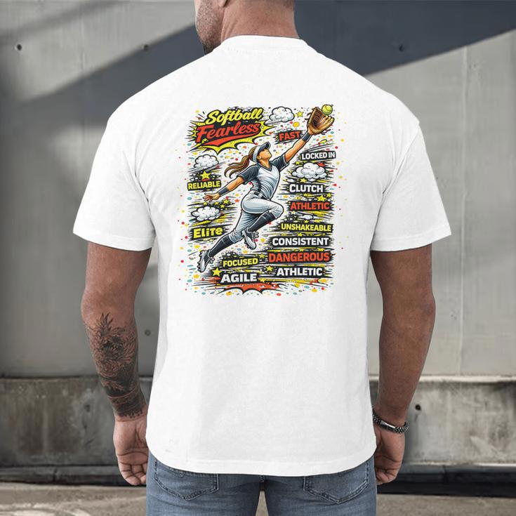 Softball Outfielder Best Traits Brave Retro Comic Book Art Premium Tri-Blend Men's Back Print T-Shirt