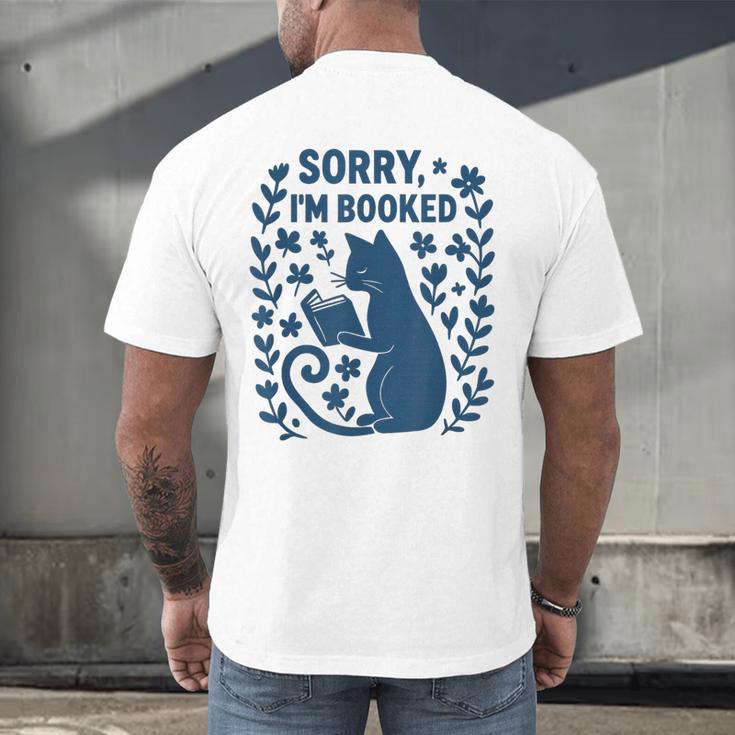 Sorry I'm Booked Cat Reading Book Boho Flowers Vintage Men's Back Print T-Shirt Sorry I'm Booked Cat Reading Book Boho Flowers Vintage Men's Back Print T-Shirt