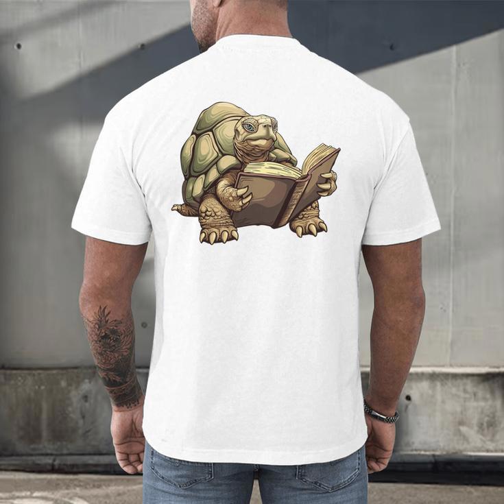 Sulcata Tortoise Reading A Book Men's Back Print T-Shirt