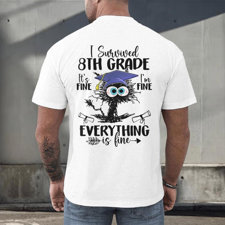 I Survived 8th Grade Graduated Cat Graduation Men's Back Print T-Shirt