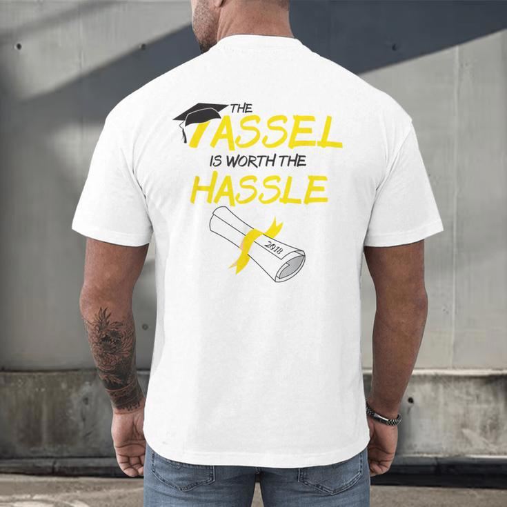 Tassel Worth The Hassle 2018 Graduation Quote Ylw Men's Back Print T-Shirt