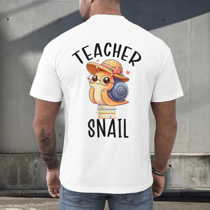 Teacher Snail With Glasses On Books Cute Pre-K Kindergarten Men's Back Print T-Shirt Teacher Snail With Glasses On Books Cute Pre-K Kindergarten Men's Back Print T-Shirt