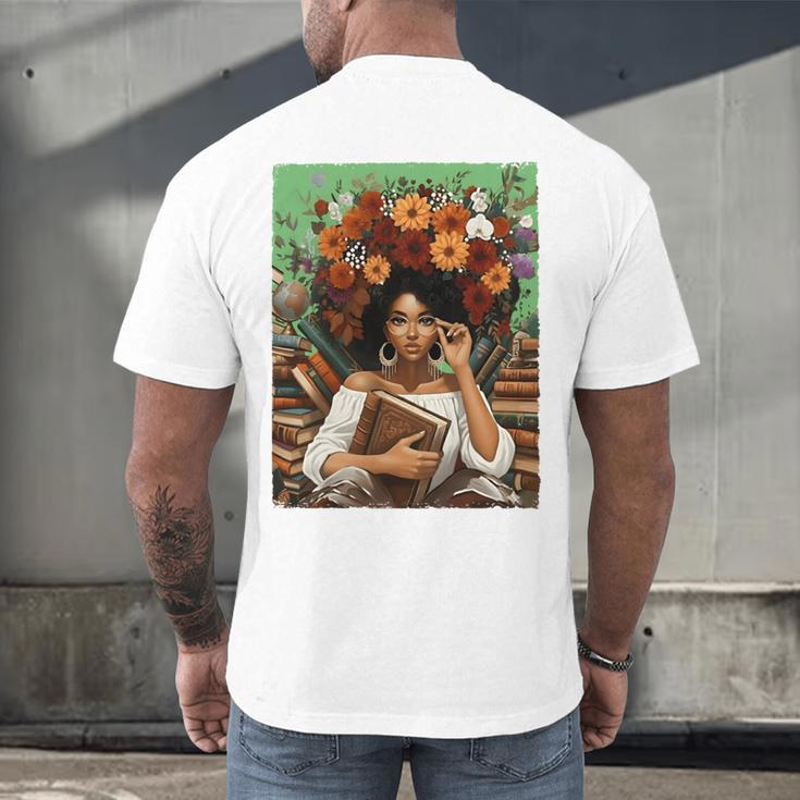 History Month Black Afro Girl Women Book Lovers Floral Men's Back Print T-Shirt