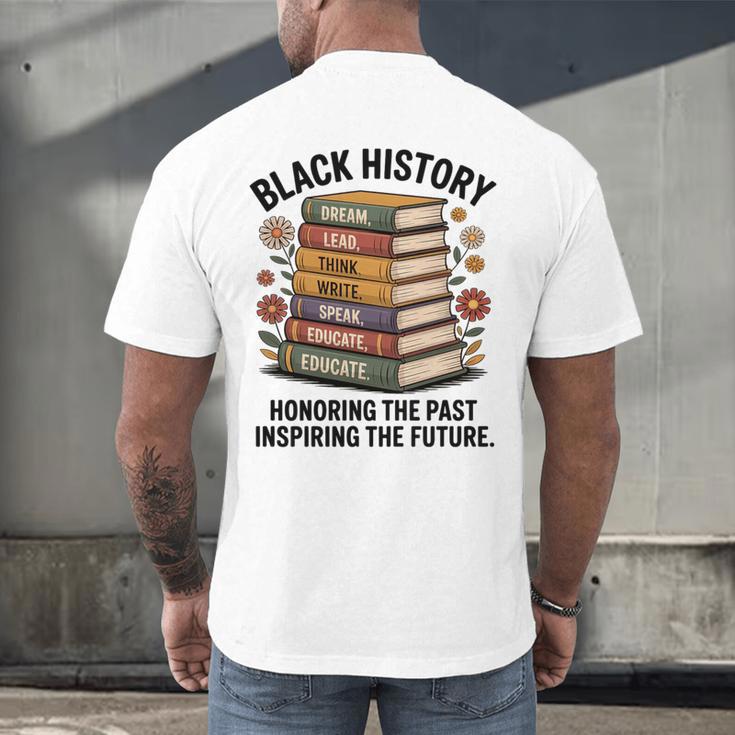 History Month Teacher Reading Book Lover Floral Stack Premium Tri-Blend Men's Back Print T-Shirt