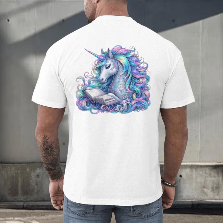 Unicorn Reading For Book Lovers Readers Men's Back Print T-Shirt Unicorn Reading For Book Lovers Readers Men's Back Print T-Shirt