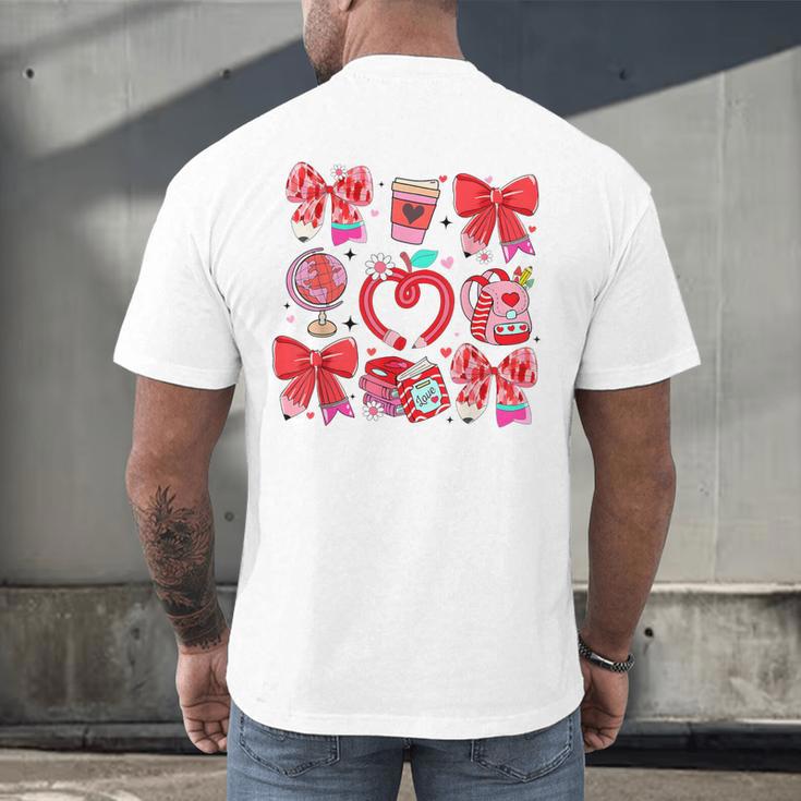 Valentine Teacher Coquette Bow Pencil Heart Book Girl Women Men's Back Print T-Shirt