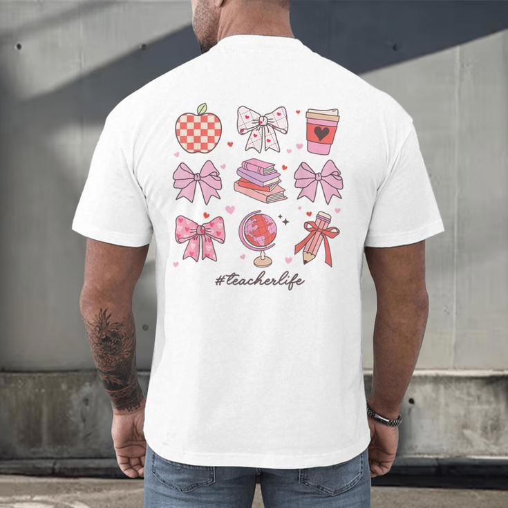 Valentine Teacher Cute Bows Apple Globe Pencil Books Art Men's Back Print T-Shirt Valentine Teacher Cute Bows Apple Globe Pencil Books Art Men's Back Print T-Shirt