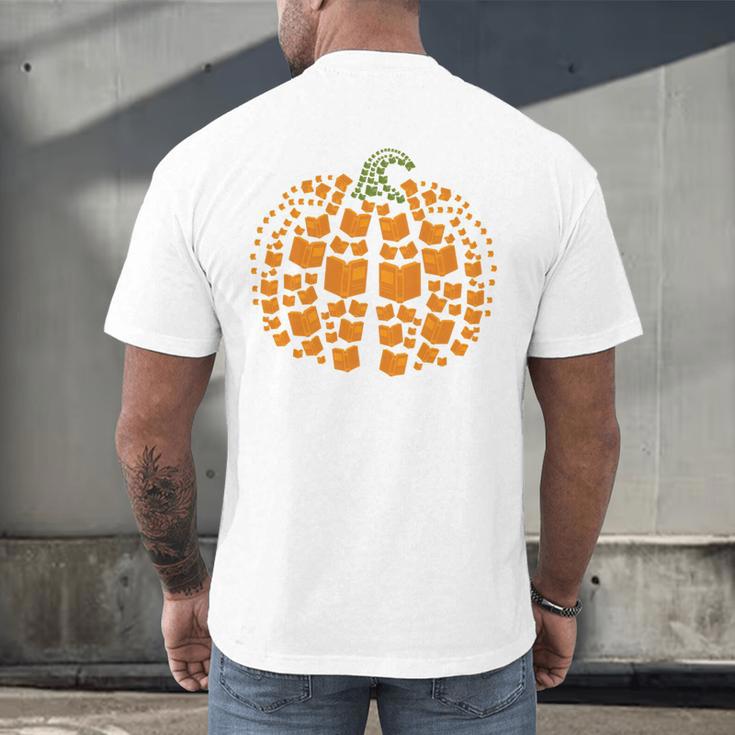 Vintage Book Pumpkin Autumn Fall Librarians Bookworm Teacher Men's Back Print T-Shirt