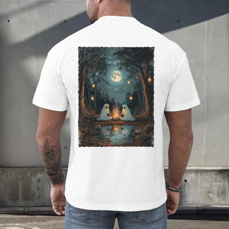 Vintage Ghost Book Reading Camping Gothic Halloween Teachers Men's Back Print T-Shirt
