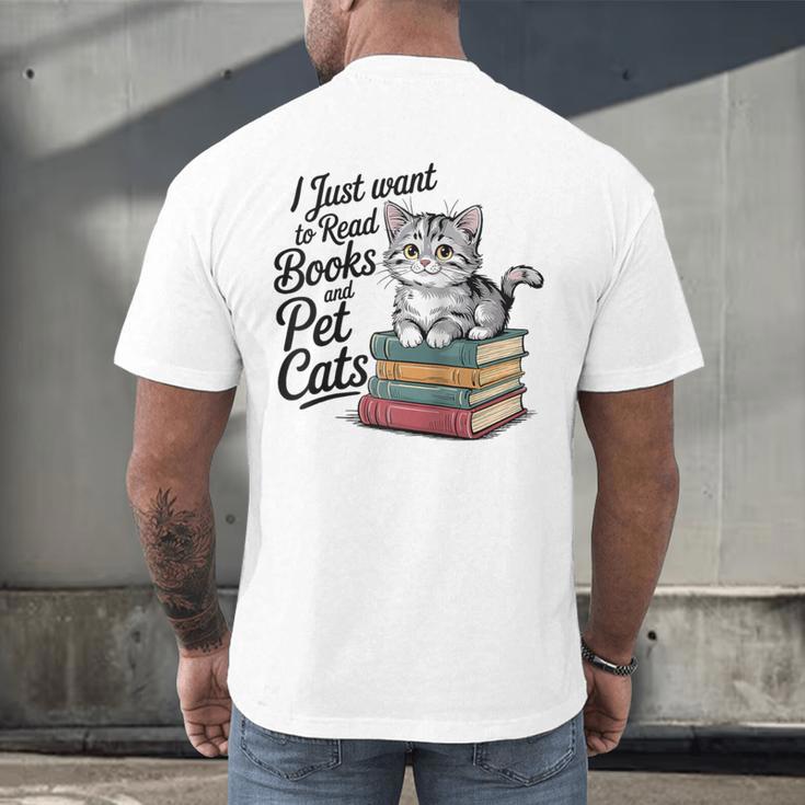 Vintage I Just Want To Read Books And Pet Cats Cat Raglan Baseball Tee Men's Back Print T-Shirt Vintage I Just Want To Read Books And Pet Cats Cat Raglan Baseball Tee Men's Back Print T-Shirt