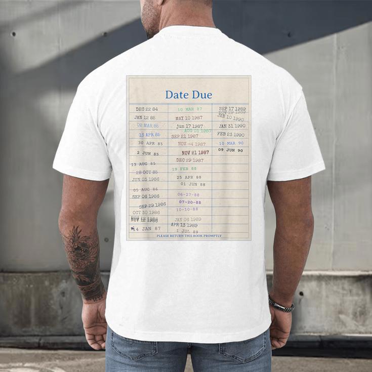 Vintage Library Due Date Card For Book Lovers Librarians Men's Back Print T-Shirt