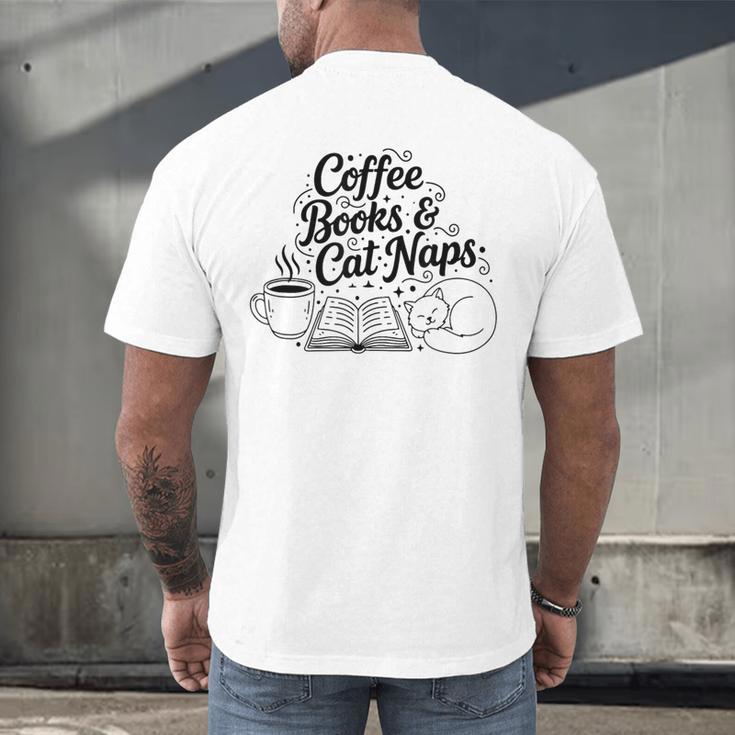 Vintage Retro Coffee Books & Cat Naps Men's Back Print T-Shirt