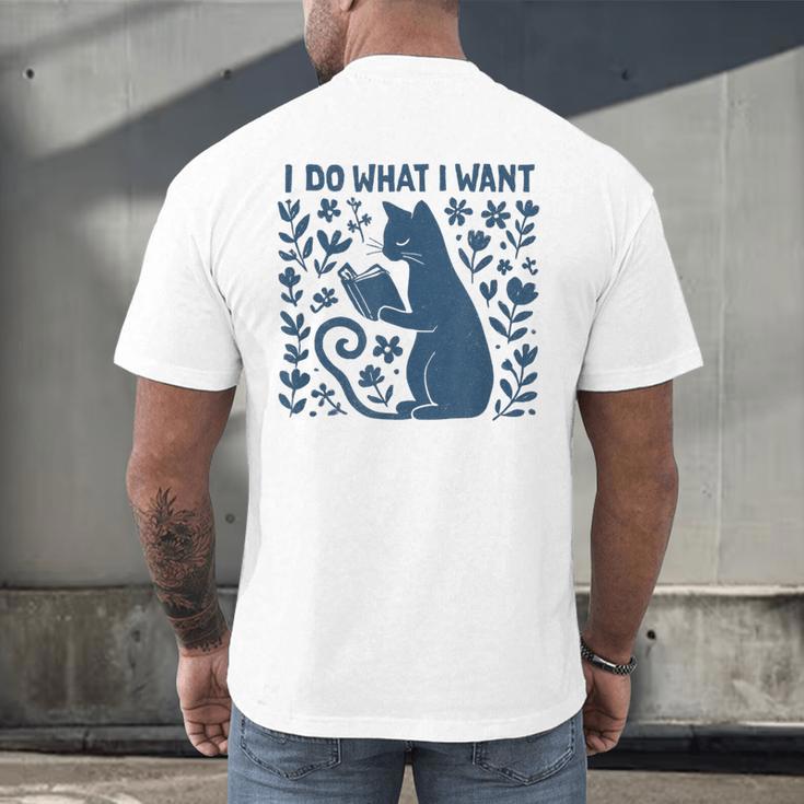 I Do What I Want Cat Reading Book Boho Flowers Vintage Men's Back Print T-Shirt