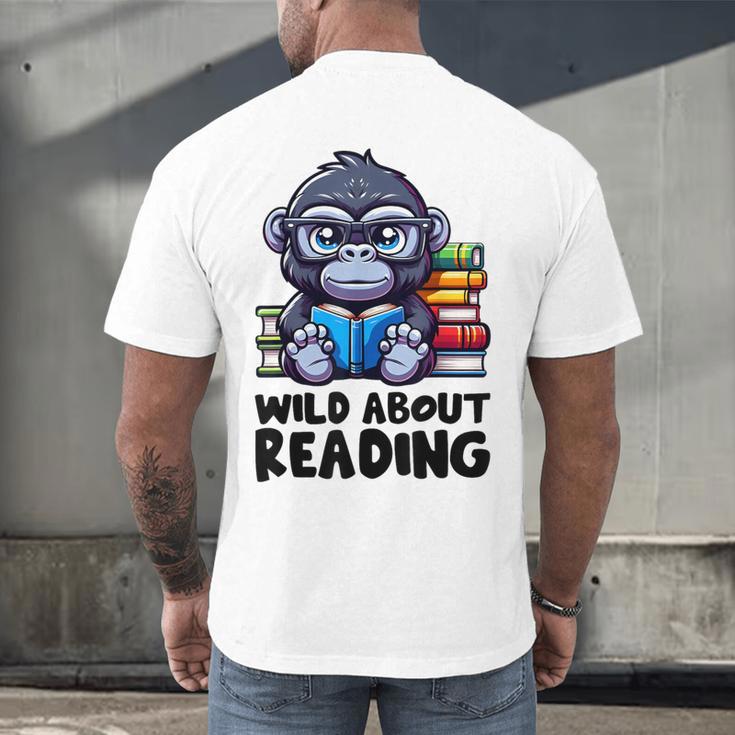 Wild About Reading Book Lover Gorilla Men's Back Print T-Shirt