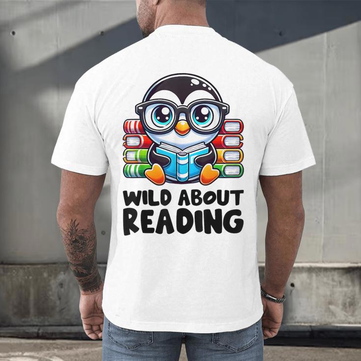 Wild About Reading Book Lover Penguin Men's Back Print T-Shirt