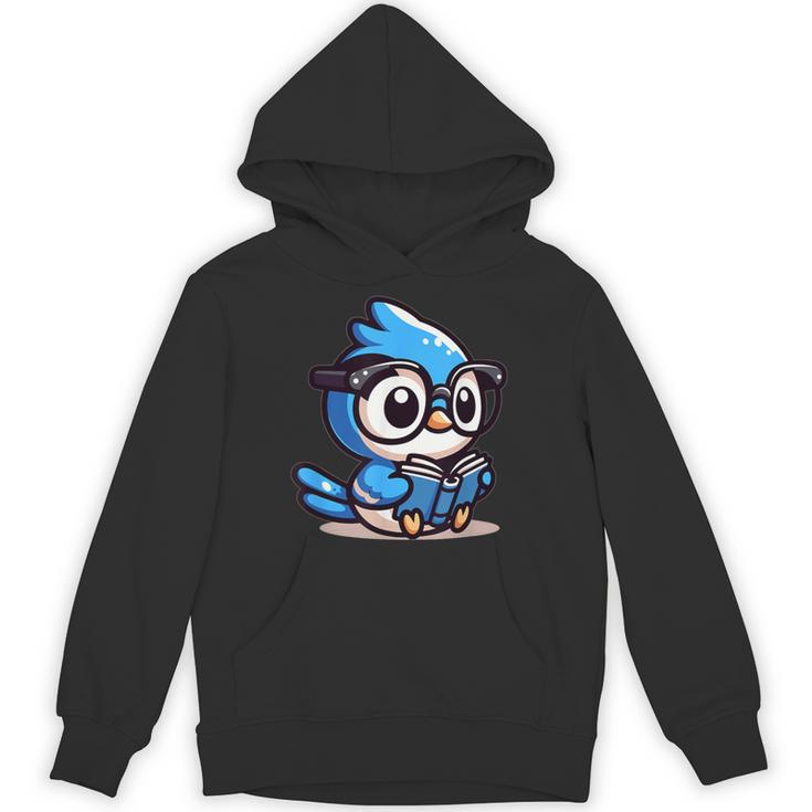 Adorable Book Lover Blue Jay With Reading Glasses Cute Unisex Hoodie