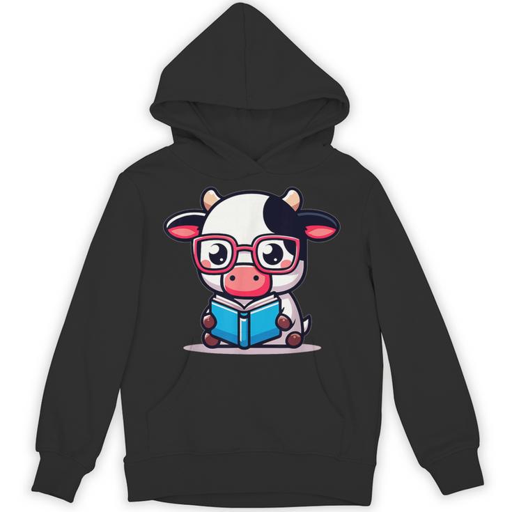 Adorable Book Lover Cow With Reading Glasses Cute Unisex Hoodie