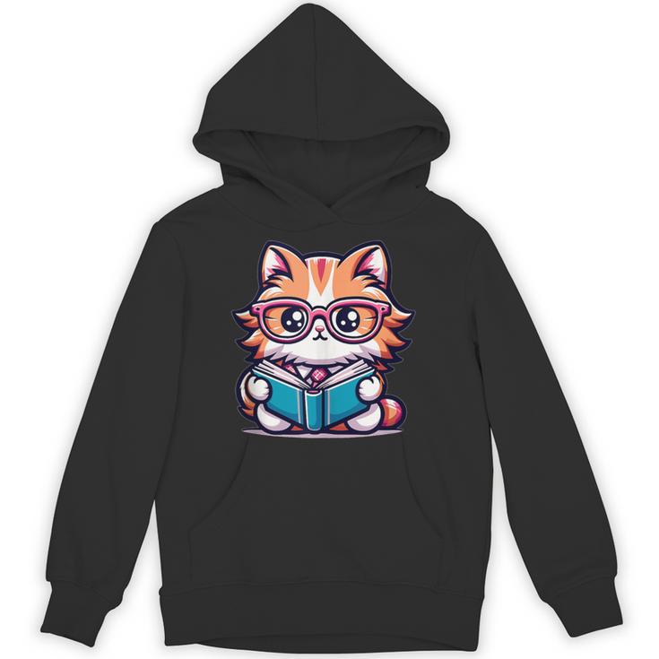 Adorable Book Lover Maine Coon Cat With Reading Glasses Cute Unisex Hoodie