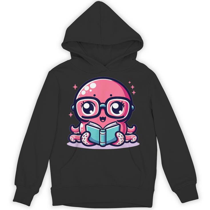 Adorable Book Lover Octopus With Reading Glasses Cute Unisex Hoodie