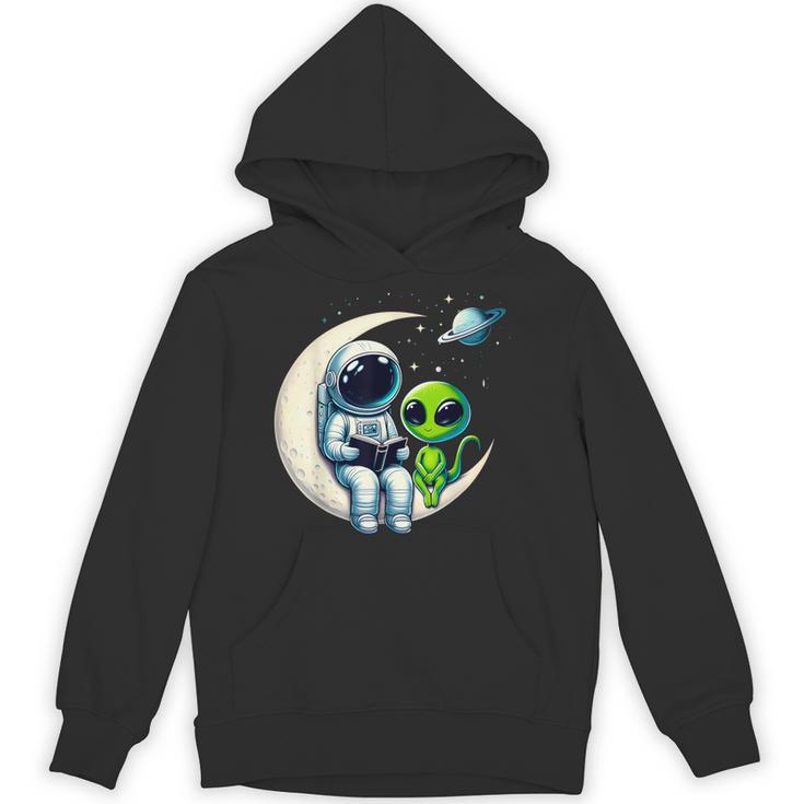 Astronaut Reading Book To Alien Shirt Moon Space Lover Kids Unisex Hoodie