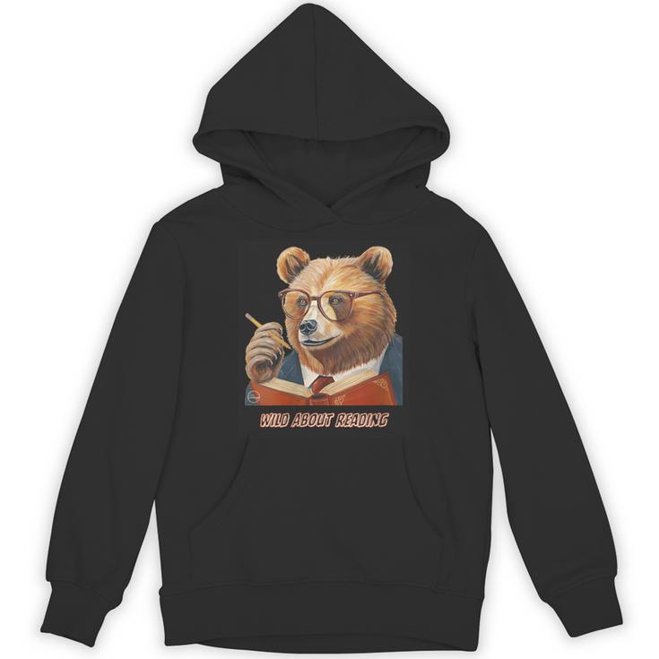 Bear Reading Book Glasses Library Zoo Teacher School Animal Unisex Hoodie