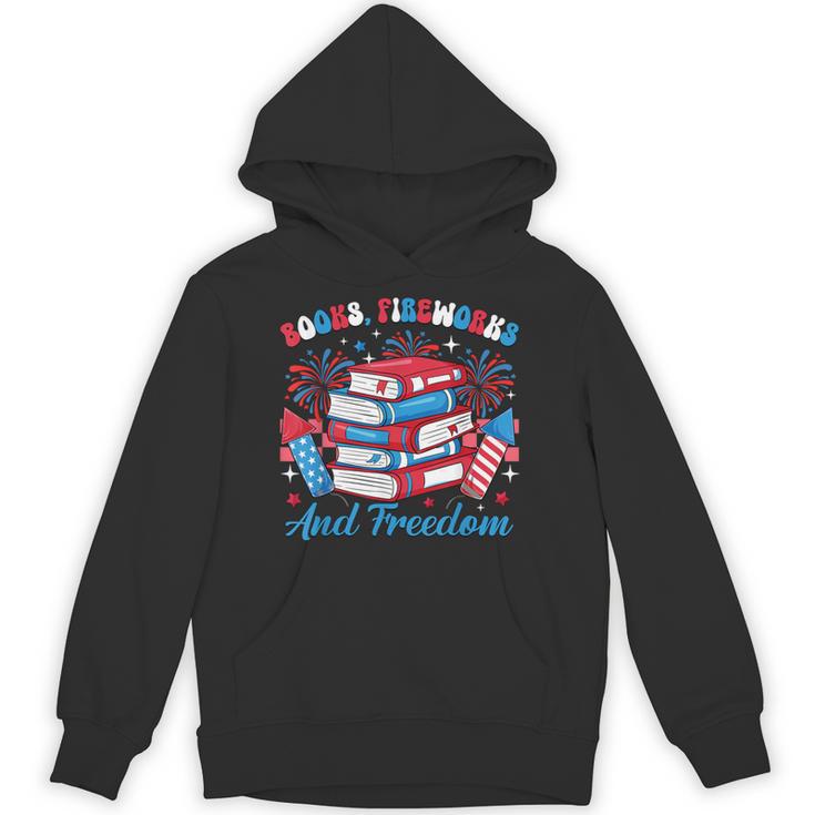 Books Fireworks And Freedom Independence Day Book Lover Unisex Hoodie
