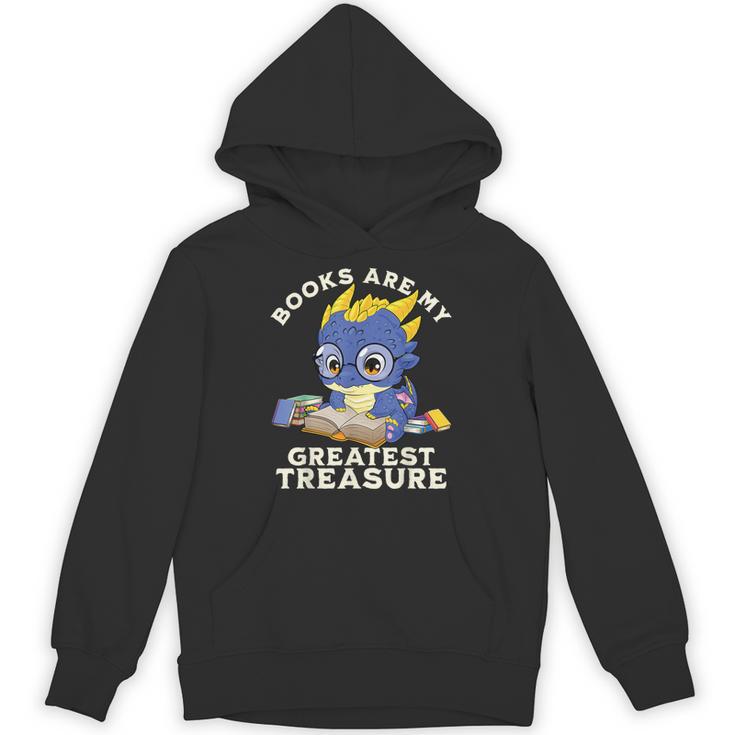 Books Are My Greatest Treasure Kawaii Dragon Reading Books Unisex Hoodie