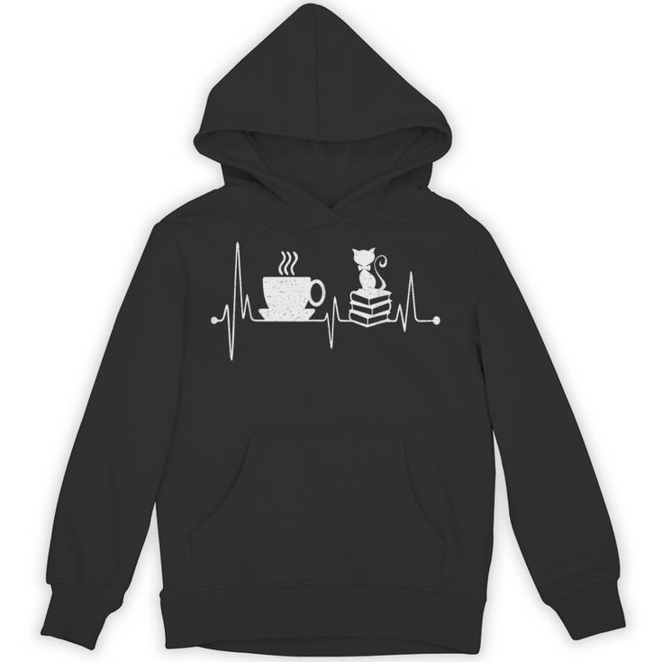 Cat Book Coffee Lover Heartbeat Cat Lover Book Lover Unisex Hoodie