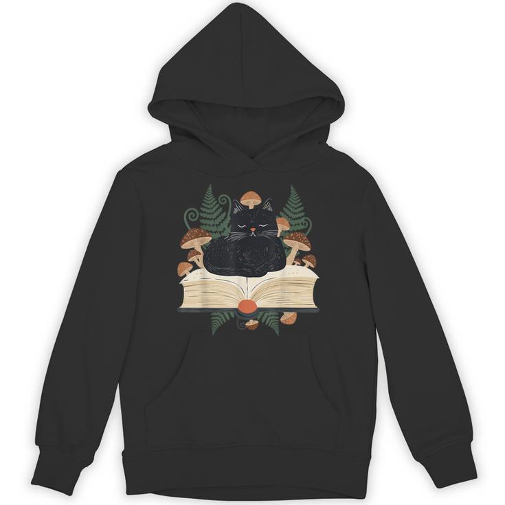 Cat On Open Book Mushrooms Ferns Dark Academia Unisex Hoodie
