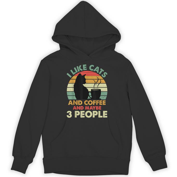 Cats Coffee & 3 People Tee Cute Font Introvert Humor Unisex Hoodie