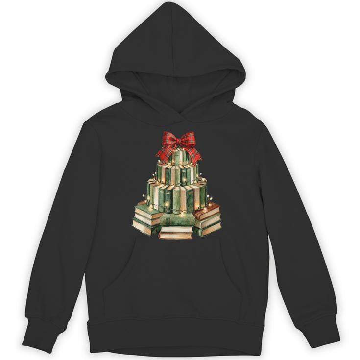 Christmas Book Tree Coquette Bow Xmas Reading Librarian Girl Unisex Hoodie