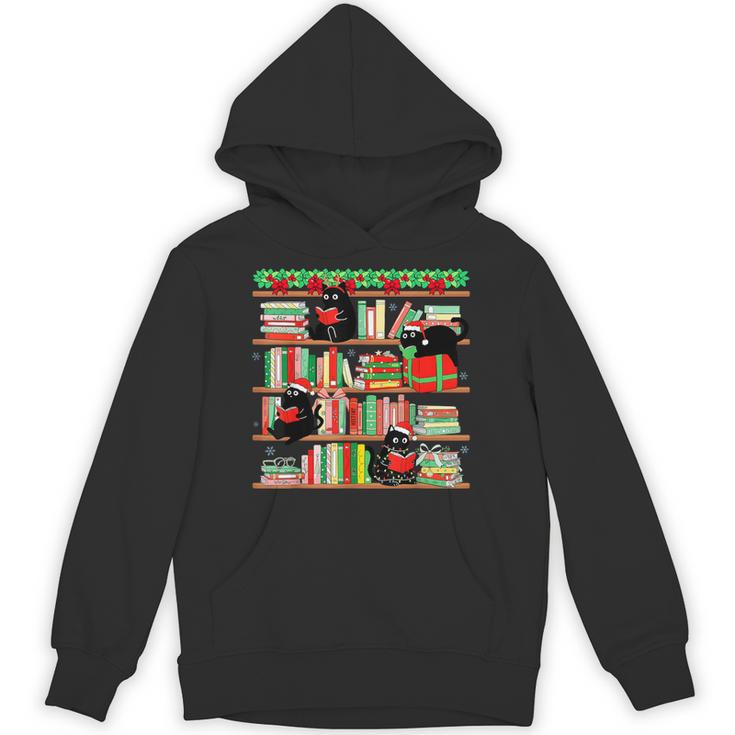 Christmas Cat Santa Bookshelves Book Lover Reader Unisex Hoodie