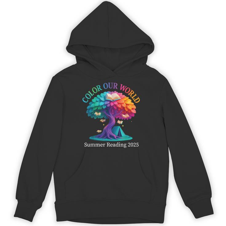 Color Our World Summer Reading 2025 Tree Book Lover Camping Unisex Hoodie