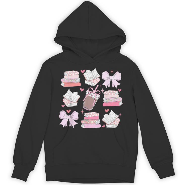 Coquette Bow Book Coffee Valentines Bookish Library Teacher Unisex Hoodie