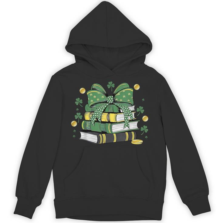 Coquette Bow Books St Patrick's Shamrock Bookworm Librarian Unisex Hoodie